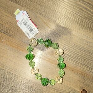 Macy's Green & Clear Beaded Stretch Bracelet New w/Tags